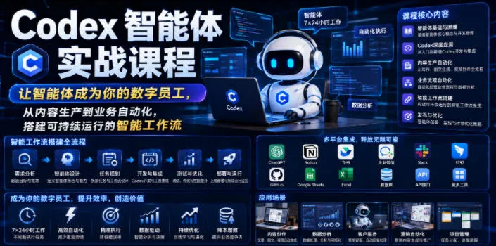 Codex智能体实战课程,让智能体成为你的数字员工,从内容生产到业务自动化,搭建可持续运行的智能工作流-副业吧