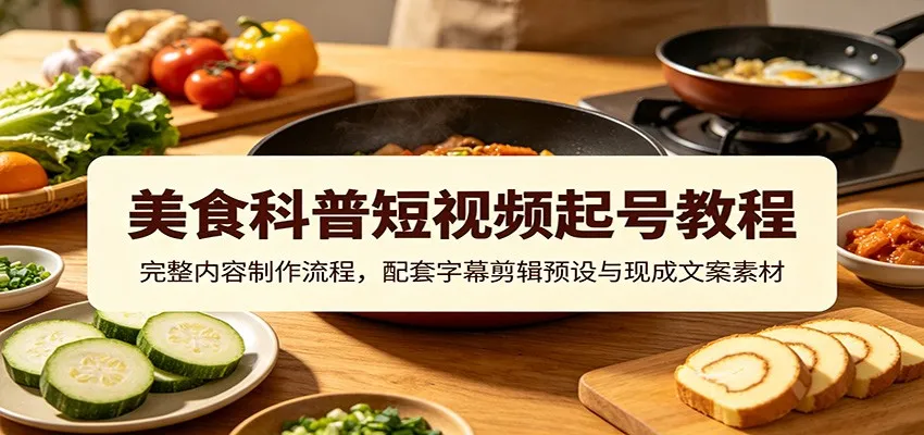 美食科普短视频起号教程:完整内容制作流程,配套字幕剪辑预设与现成文案素材-副业吧