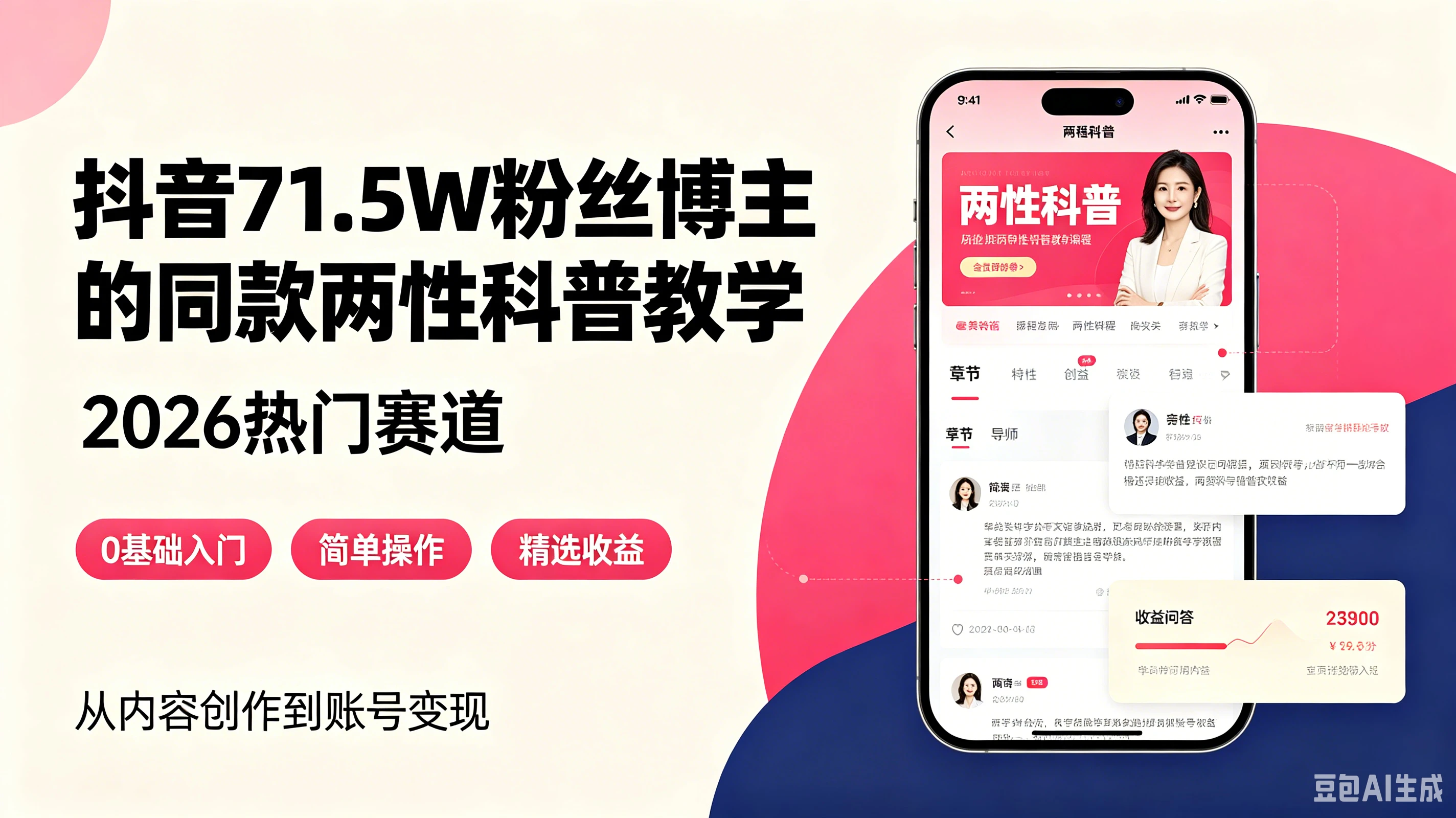 【精】抖音71.5W粉丝博主的同款两性科普教学，2026热门赛道，操作简单，轻松上手，0基础也能做，吃伙伴+精选收益-副业吧
