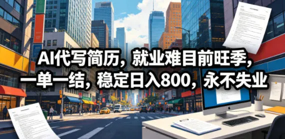AI代写简历,就业难目前旺季,一单一结,稳定日入800,永不失业-副业吧