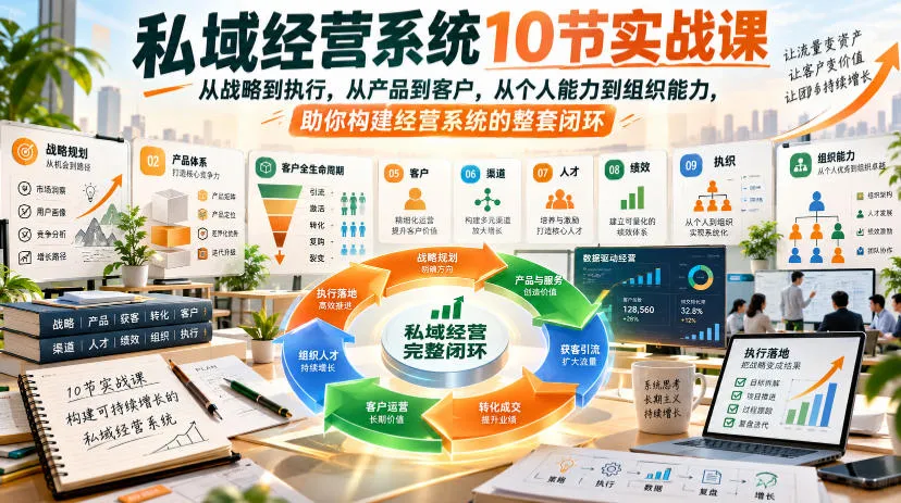 私域经营系统10节实战课,从战略到执行,从产品到客户,从个人能力到组织能力,助你构建经营系统的整套闭环-副业吧