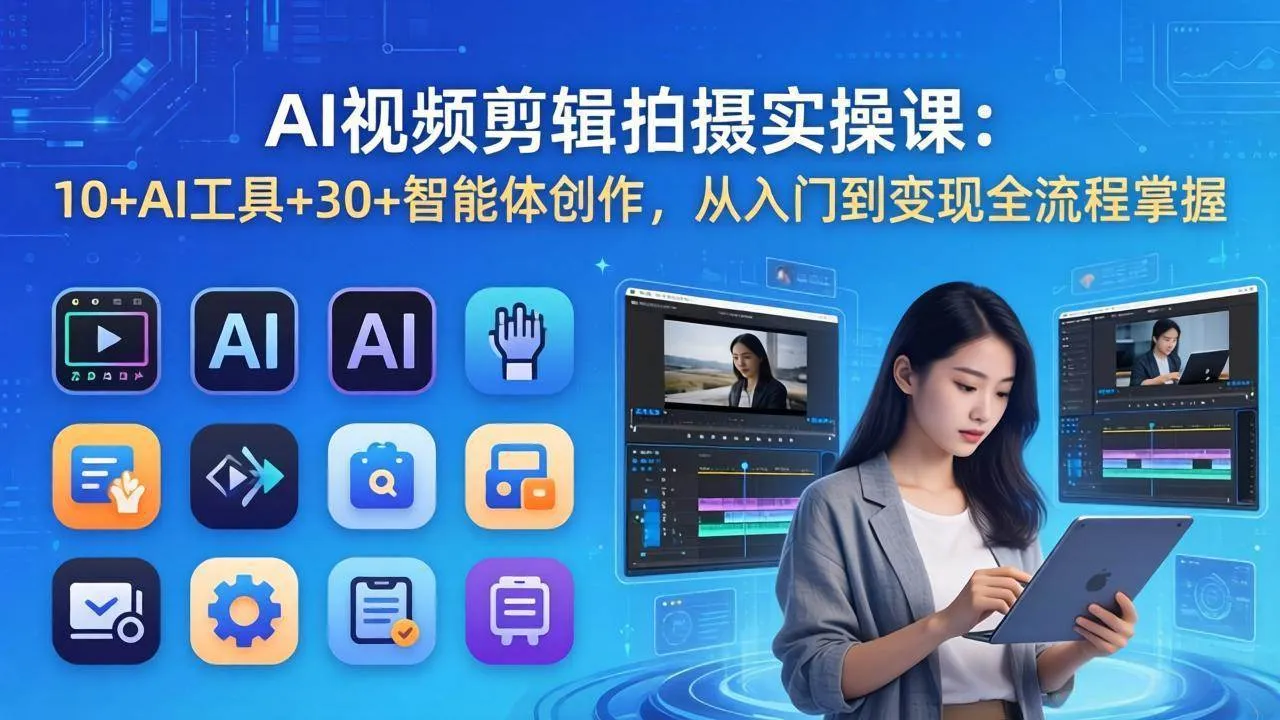 （17818期）AI 视频剪辑拍摄实操课：10+AI工具+30+智能体创作，从入门到变现全流程掌握-副业吧