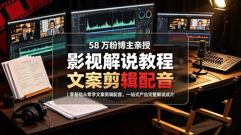 (19160期)58 万粉博主荧幕春秋亲授影视解说教程|零基础从零学文案剪辑配音,一站式产出完整解说成片-副业吧 (19160期)58 万粉博主荧幕春秋亲授影视解说教程|零基础从零学文案剪辑配音,一站式产出完整解说成片-副业吧