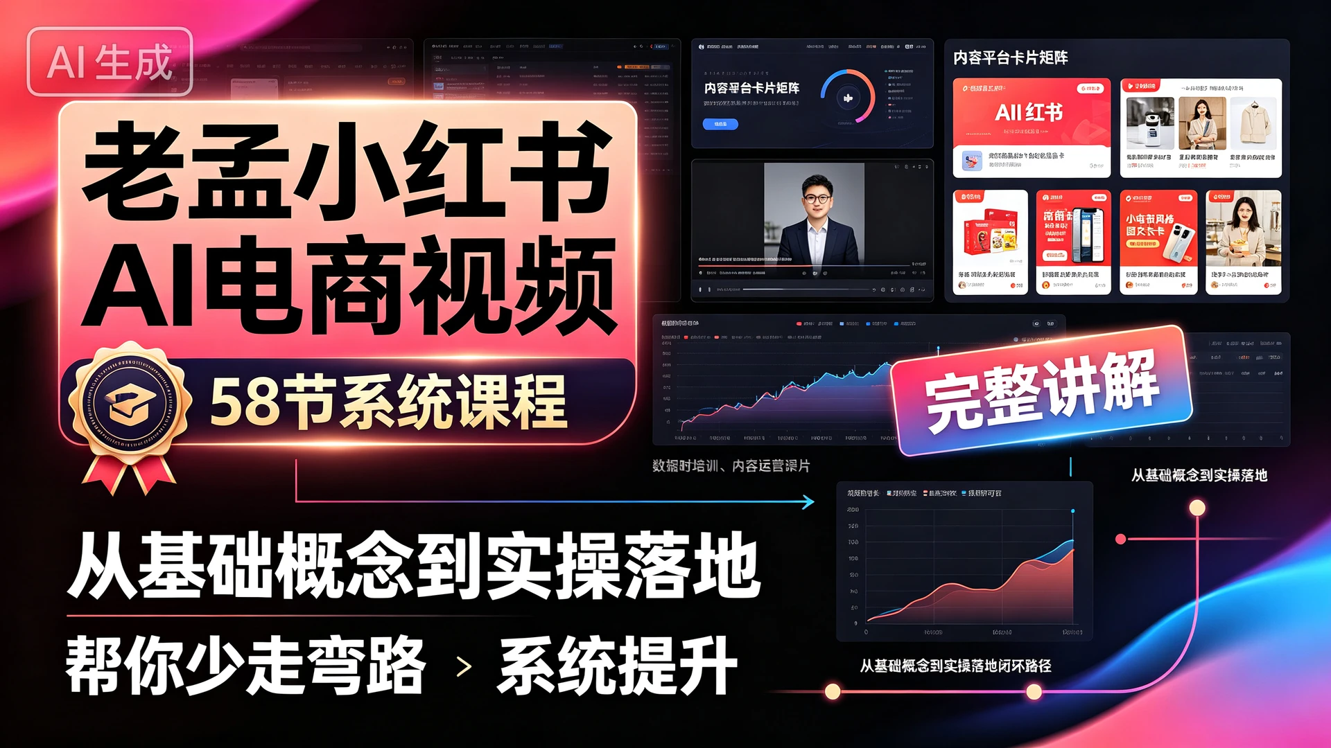 【精】老孟小红书AI电商视频,58 节系统课程,从基础概念到实操落地完整讲解,帮你少走弯路系统提升-副业吧