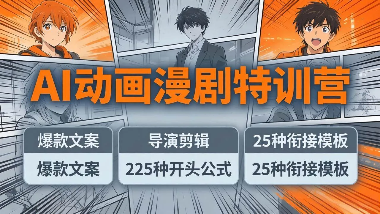 (17917期)AI动画漫剧特训营:爆款文案+导演剪辑:225种开头公式+25种衔接模板,两小时剪电影级大片-副业吧
