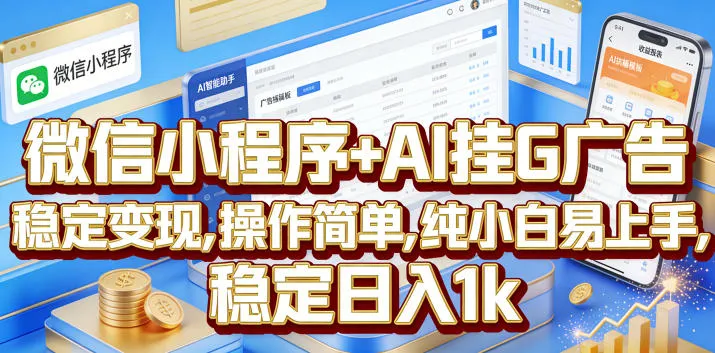 微信小程序+AI挂G广告，稳定变现，操作简单，纯小白易上手，稳定日入1k【揭秘】-副业吧