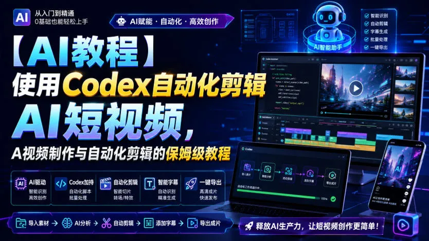 【AI教程】使用Codex自动化剪辑AI短视频，AI视频制作与自动化剪辑的保姆级教程-副业吧