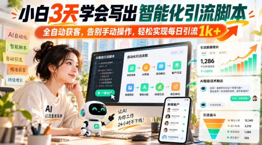 小白3天学会写出智能化引流脚本,全自动获客,告别手动操作,轻松实现每日引流1k+-副业吧