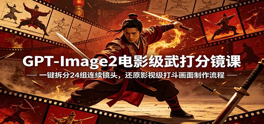 GPT-Image2电影级武打分镜课：一键拆分24组连续镜头，还原影视级打斗画面制作流程-副业吧