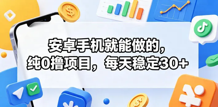 安卓手机就能做的，纯0撸项目，每天稳定30+-副业吧