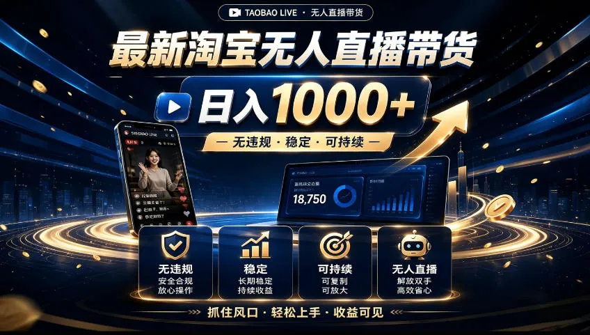 2026淘宝无人直播15.0,独家新技术,不用露脸、不用熬夜,自动直播自动出单,25小时卖17W【揭秘】-副业吧