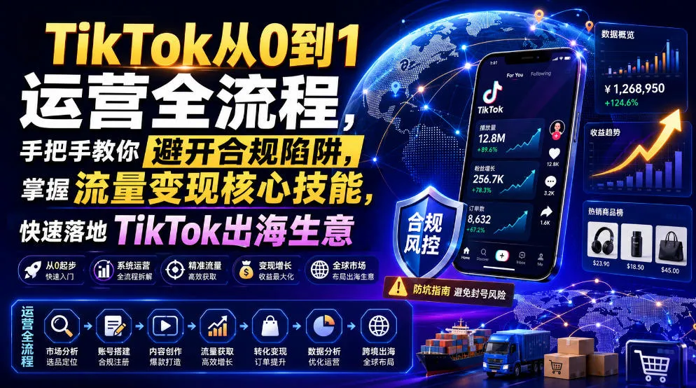 TikTok从0到1运营全流程,手把手教你避开合规陷阱,掌握流量变现核心技能,快速落地TikTok出海生意(更新8月)-副业吧