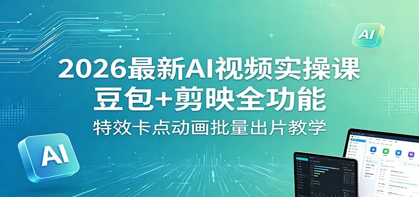 2026最新AI视频实操课：豆包+剪映全功能，特效卡点动画批量出片教学-副业吧