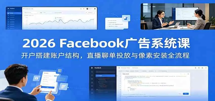 2026 Facebook广告系统课:开户搭建账户结构,直播聊单投放与像素安装全流程-副业吧