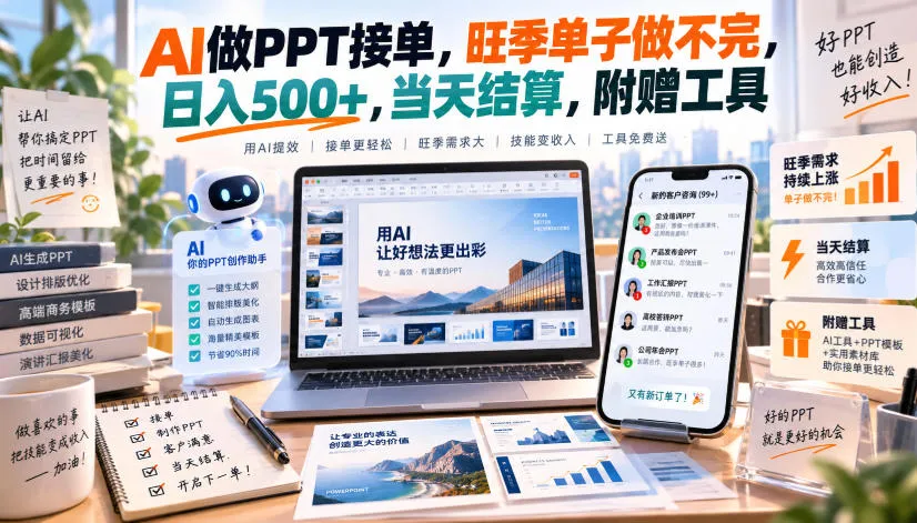 AI做PPT接单,旺季单子做不完,日入500+,当天结算,附赠工具【揭秘】-副业吧