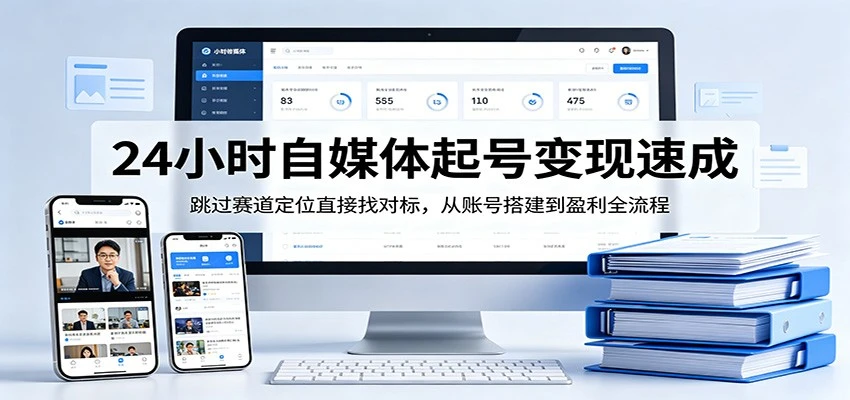 【精】24小时自媒体起号变现速成，跳过赛道定位直接找对标，从账号搭建到盈利全流程-副业吧