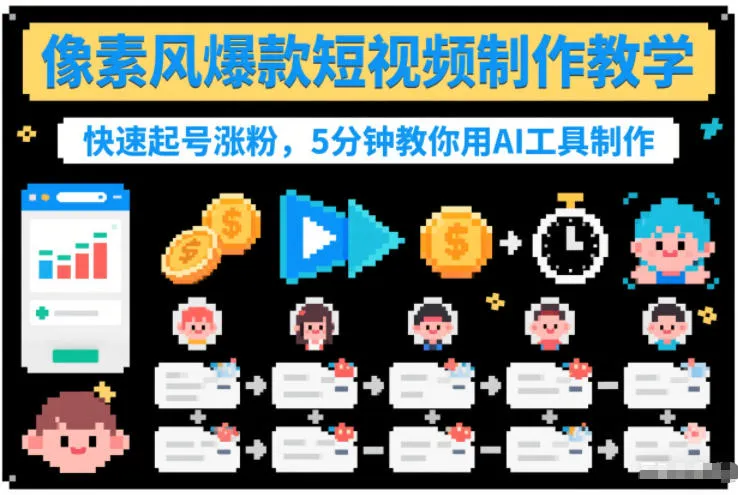 像素风爆款短视频制作教学,快速起号涨粉,5分钟教你用AI工具制作-副业吧