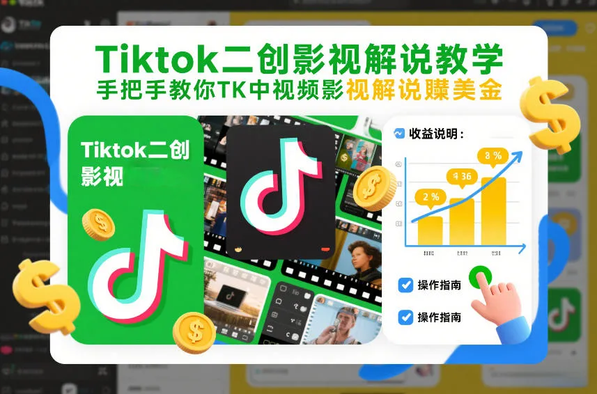 Tiktok二创影视解说教学，手把手教你TK中视频影视解说賺美金（更新26年1月）-副业吧