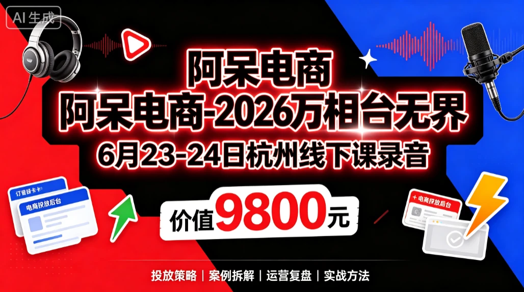 【精】阿呆电商-2026万相台无界6月23-24日杭州线下课录音(价值9800元)-副业吧