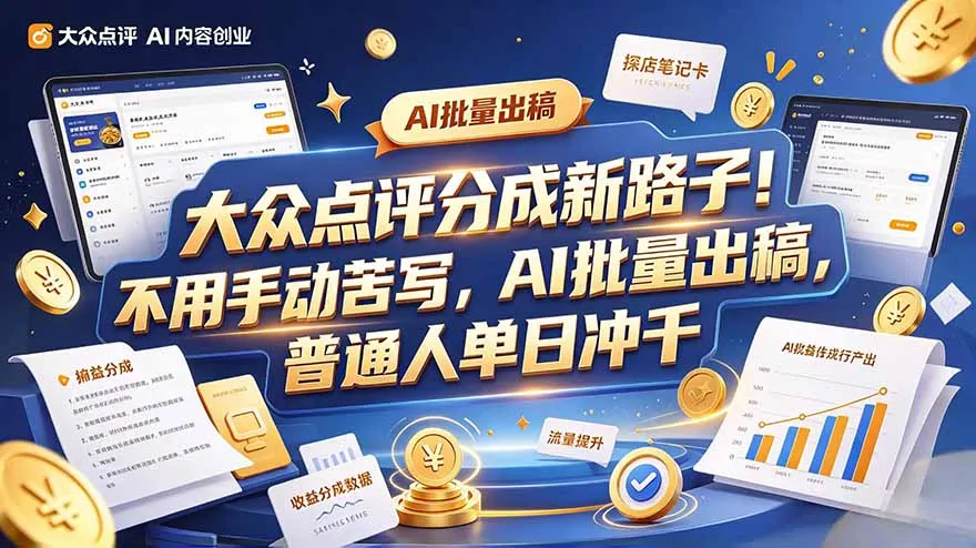 大众点评副业新玩法,工具提效解放双手,批量做笔记,单日可破千-副业吧
