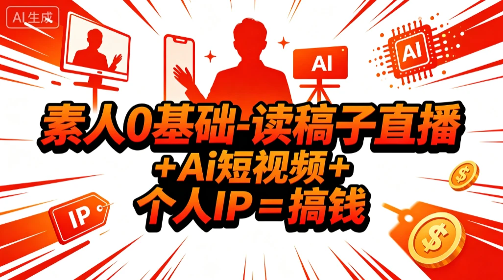 【精】素人0基础-读稿子直播 + Ai短视频 + 个人IP = 搞钱-副业吧