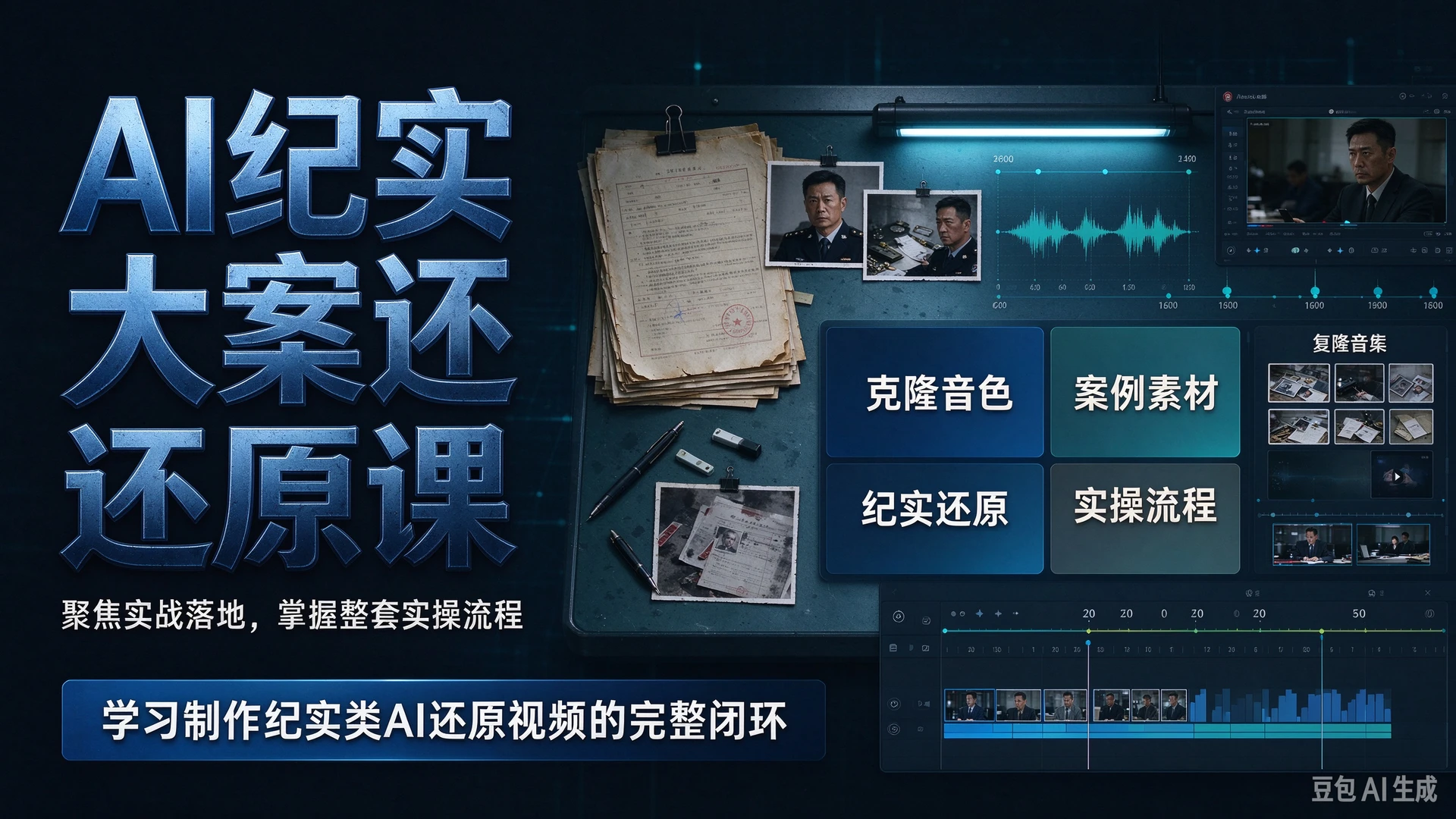 AI纪实大案还原课聚焦实战落地,依托克隆音色与案例素材,学习制作纪实类AI还原视频的整套实操流程-副业吧