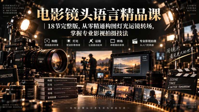 电影镜头语言精品课|18节完整版,从零精通构图灯光运镜转场,掌握专业影视拍摄技法-副业吧