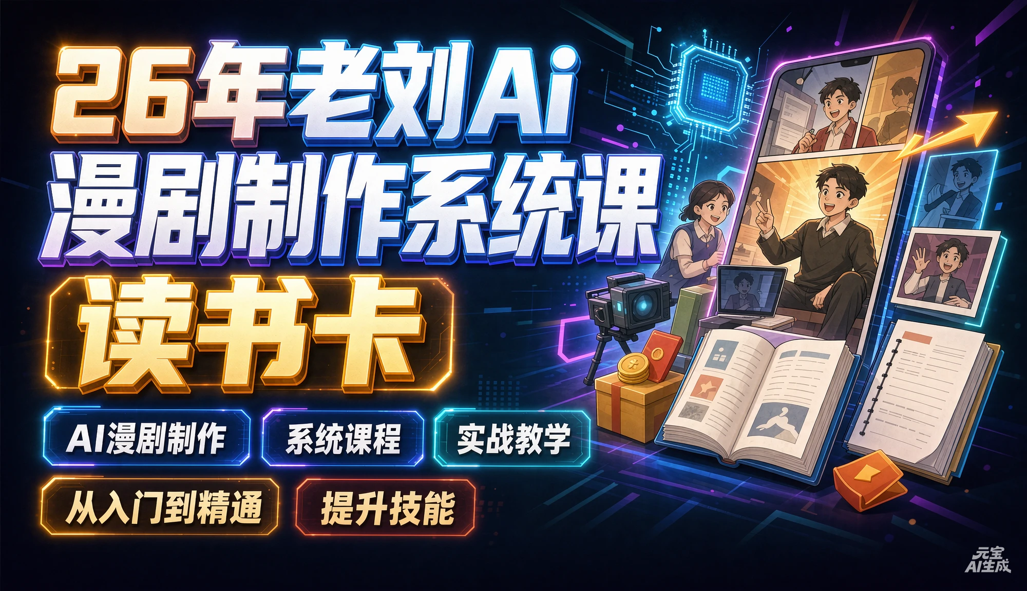 【精】26年老刘Ai漫剧制作系统课读书卡,AI漫剧制作从入门到精通、实战教学系统课程-副业吧