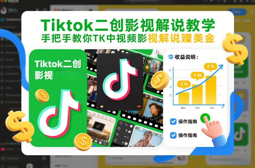 【精】Tiktok二创影视解说教学，手把手教你TK中视频影视解说賺美金(更新26年1月)-副业吧