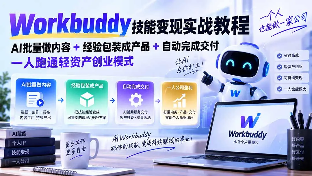 Workbuddy技能变现实战教程：AI批量做内容+经验包装成产品+自动完成交付，一人跑通轻资产创业模式-副业吧