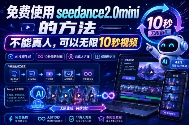 免费使用seedance2.0mini的方法，不能真人，可以无限10秒视频，9图+3音频参考-副业吧
