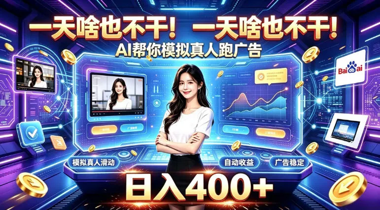 一天啥也不干！AI帮你模拟真人跑广告，稳定日入400+，实现真正被动变现【揭秘】-副业吧