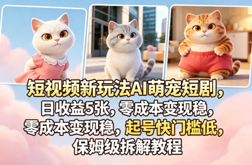 短视频新玩法AI萌宠短剧，日收益5张，零成本变现稳，起号快门槛低，保姆级拆解教程-副业吧