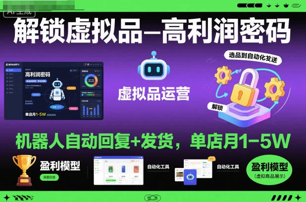 解锁虚拟品高利润密码:机器人自动回复+发货,单店月1-5W【揭秘】-副业吧