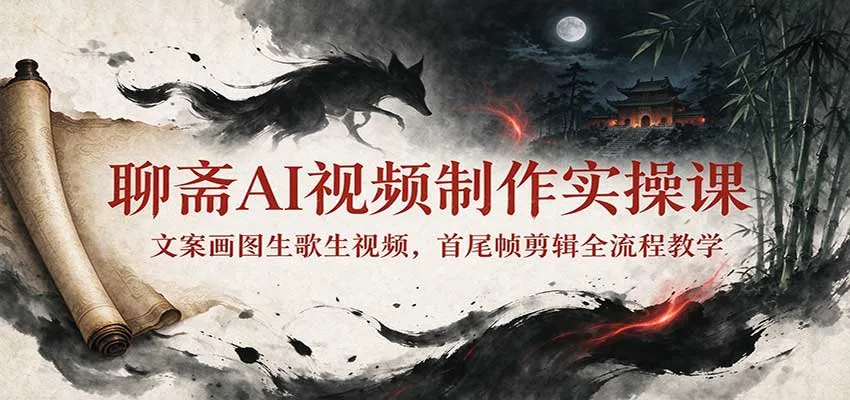 聊斋AI视频制作实操课：文案画图生歌生视频，首尾帧剪辑全流程教学-副业吧