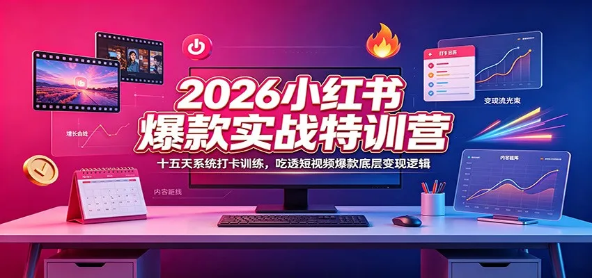2026小红书爆款实战特训营：十五天系统打卡训练，吃透短视频爆款底层变现逻辑-副业吧