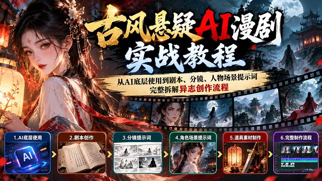 古风悬疑AI漫剧实战教程:从AI底层使用到剧本、分镜、人物场景提示词,完整拆解异志创作流程-副业吧