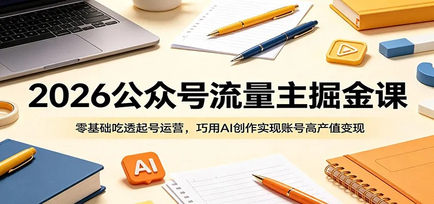2026公众号流量主掘金课:零基础吃透起号运营,巧用AI创作实现账号高产值变现-副业吧