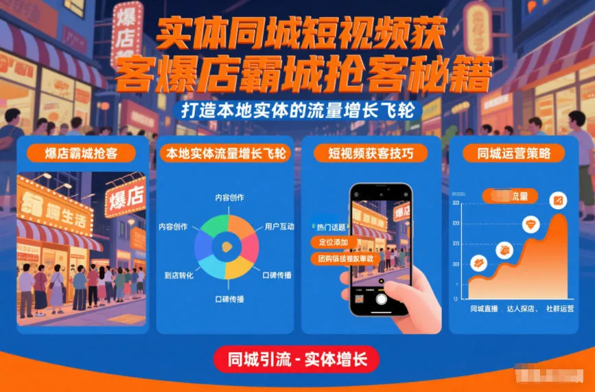 实体同城短视频获客爆店霸城抢客秘籍，打造本地实体的流量增长飞轮-副业吧