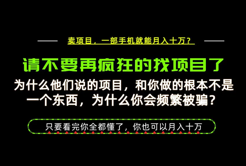 为什么做项目的人大多都是炮灰?为什么只有卖项目才能稳?看完你也可以月入10W+【揭秘】-副业吧
