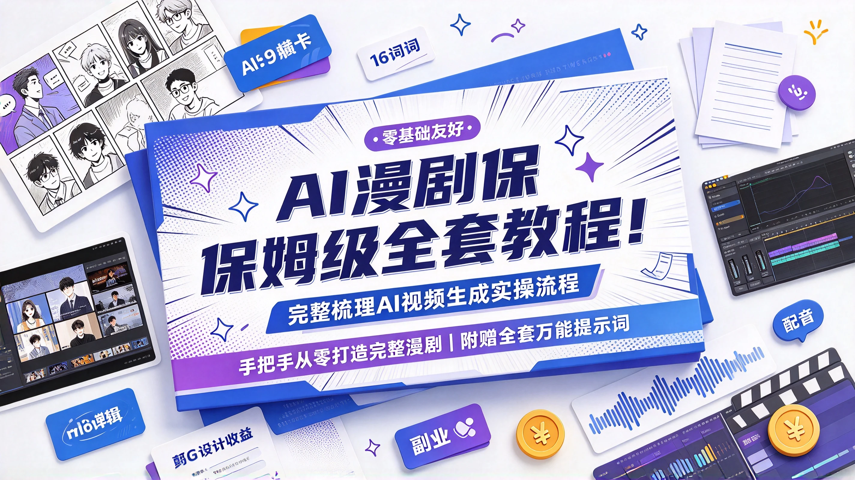 【精】AI漫剧保姆级全套教程!完整梳理AI视频生成实操流程,手把手从零打造完整漫剧,附赠全套万能提示词,零基础也能轻松开启 AI 创作副业!-副业吧
