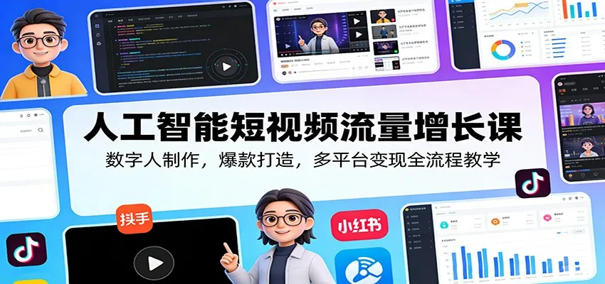 人工智能短视频流量增长课：数字人制作，爆款打造，多平台变现全流程教学-副业吧