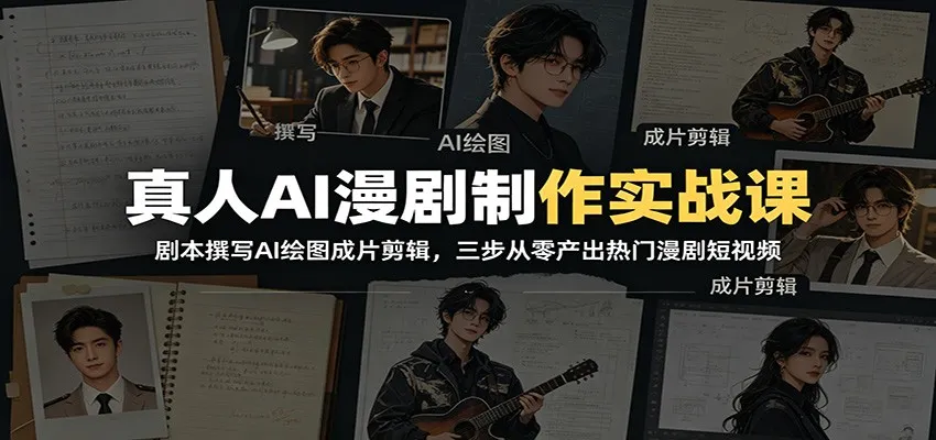 真人AI漫剧制作实战课:剧本撰写AI绘图成片剪辑,三步从零产出热门漫剧短视频-副业吧
