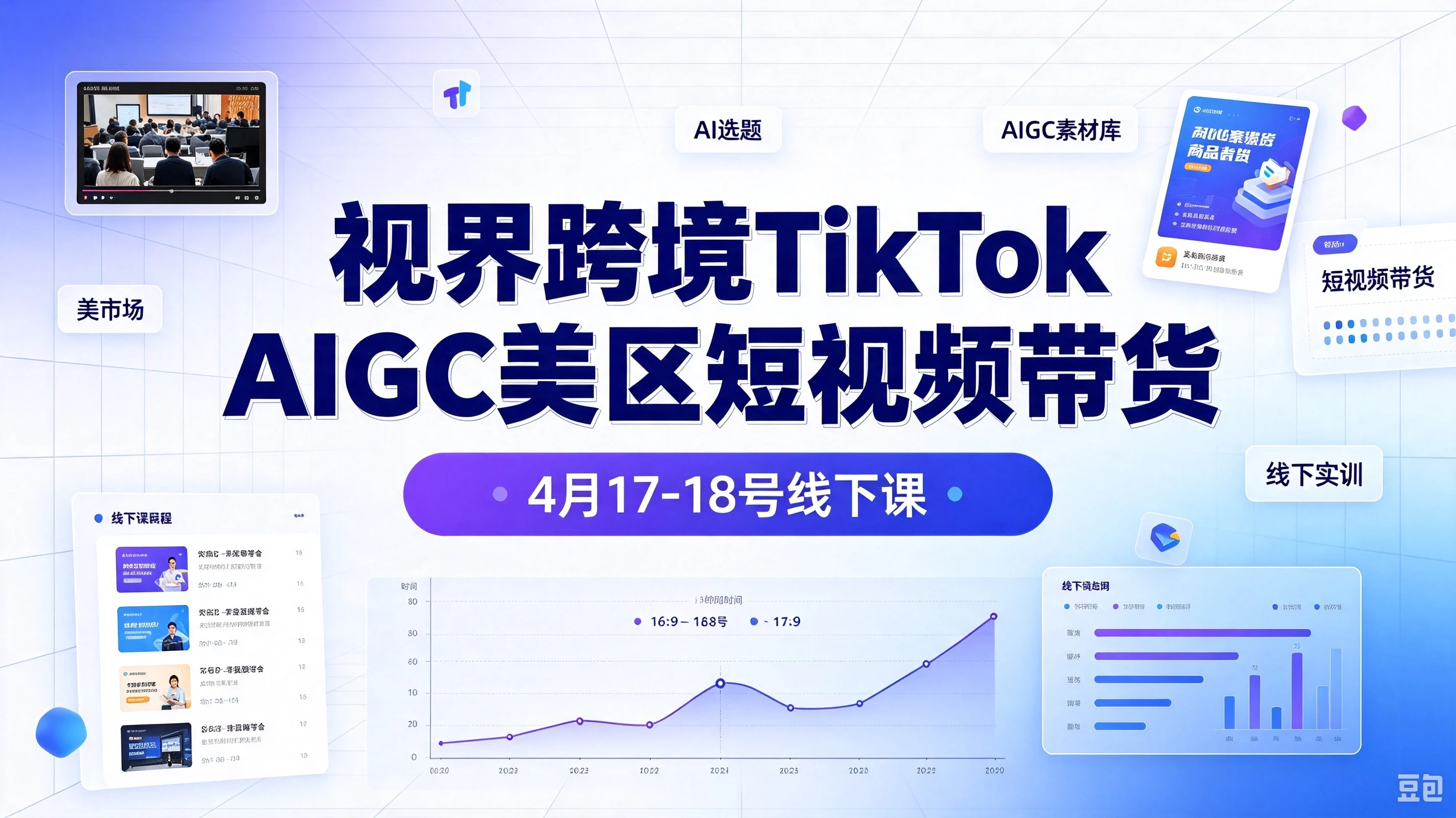 【精】视界跨境TikTok Aigc美区短视频带货4月17-18号线下课-副业吧