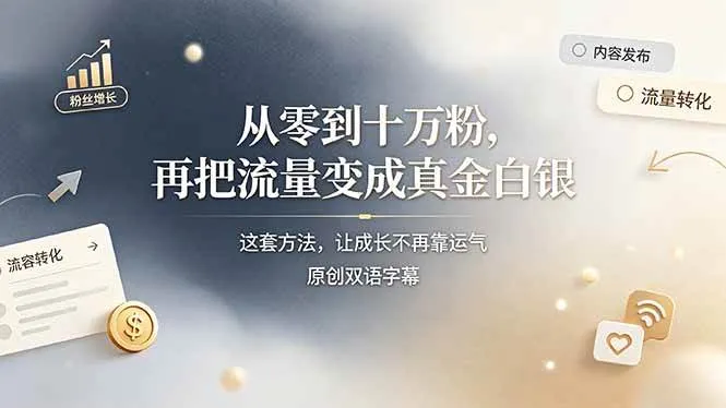 （19198期）从零到十万粉，再把流量变成真金白银——这套方法，让成长不再靠运气【原创双语字幕】-副业吧