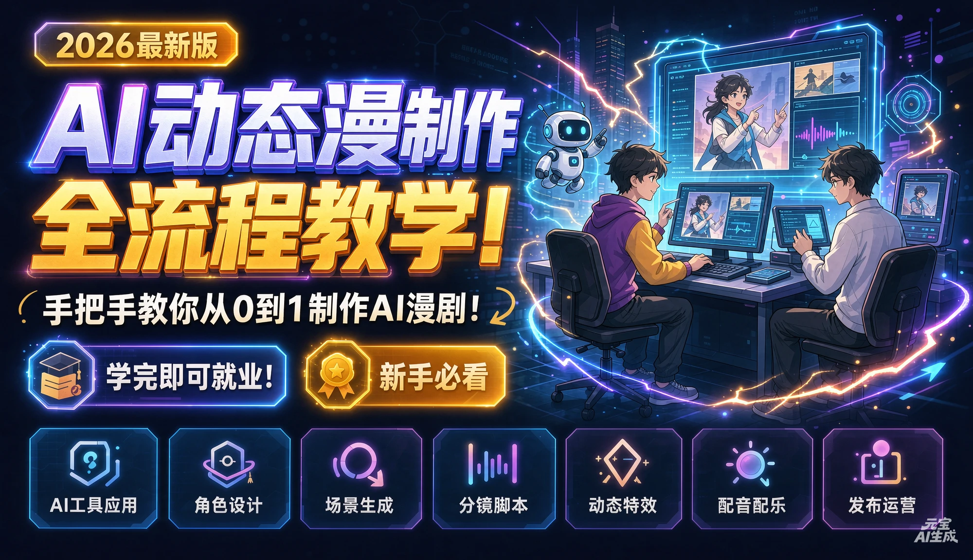 【精】2026最新版AI动态漫制作全流程教学!手把手教你从0到1制作AI漫剧!学完即可就业!新手必看-副业吧