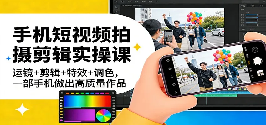 手机短视频拍摄剪辑实操课：运镜+剪辑+特效+调色，一部手机做出高质量作品-副业吧