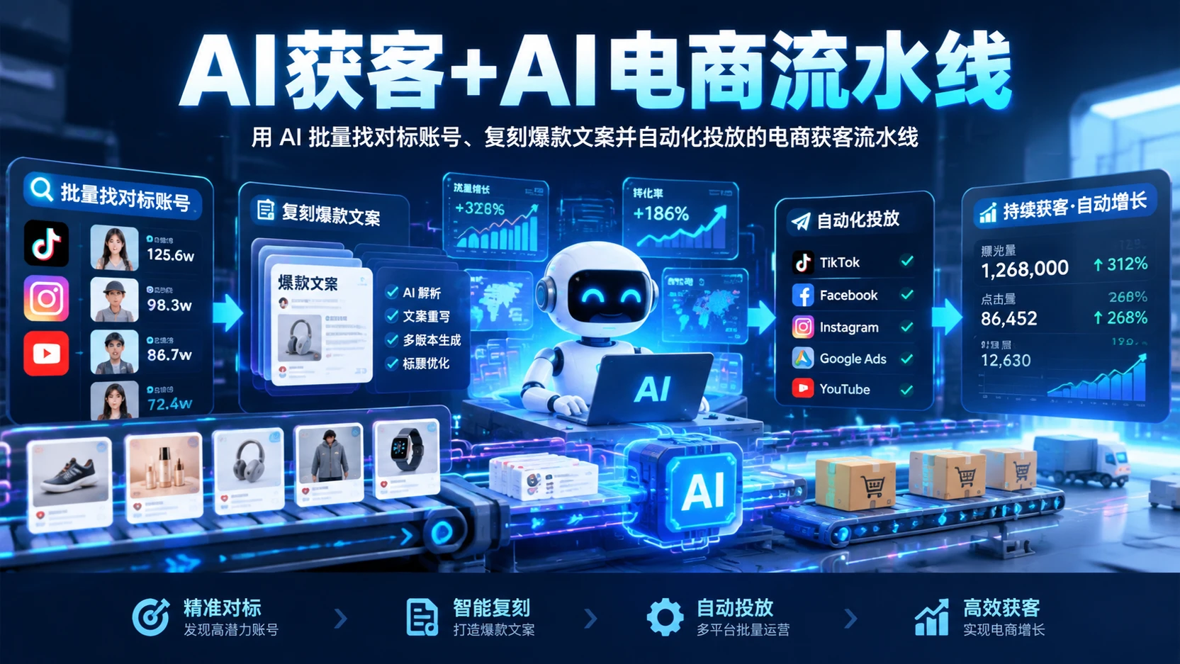 【精】AI获客 + AI电商流水线,带你搭建全链路自动化流程,实现批量内容生产与投放运营闭-副业吧