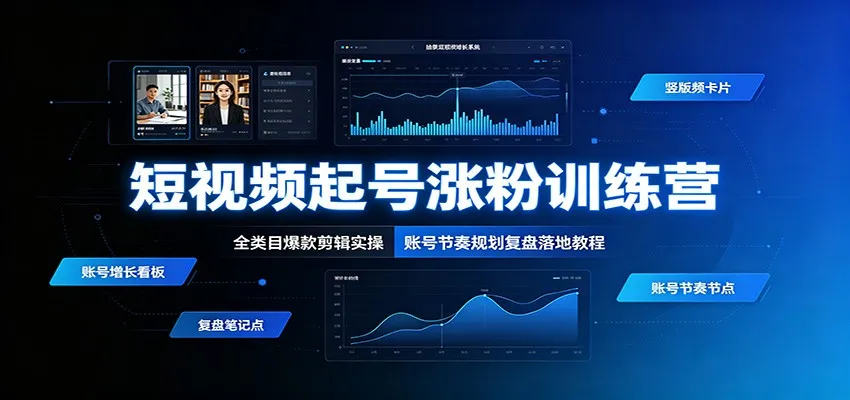 短视频起号涨粉训练营：全类目爆款剪辑实操，账号节奏规划复盘落地教程-副业吧