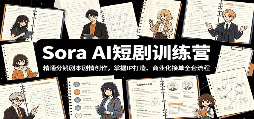 Sora AI短剧训练营：精通分镜剧本剧情创作，掌握IP打造、商业化接单全套流程-副业吧